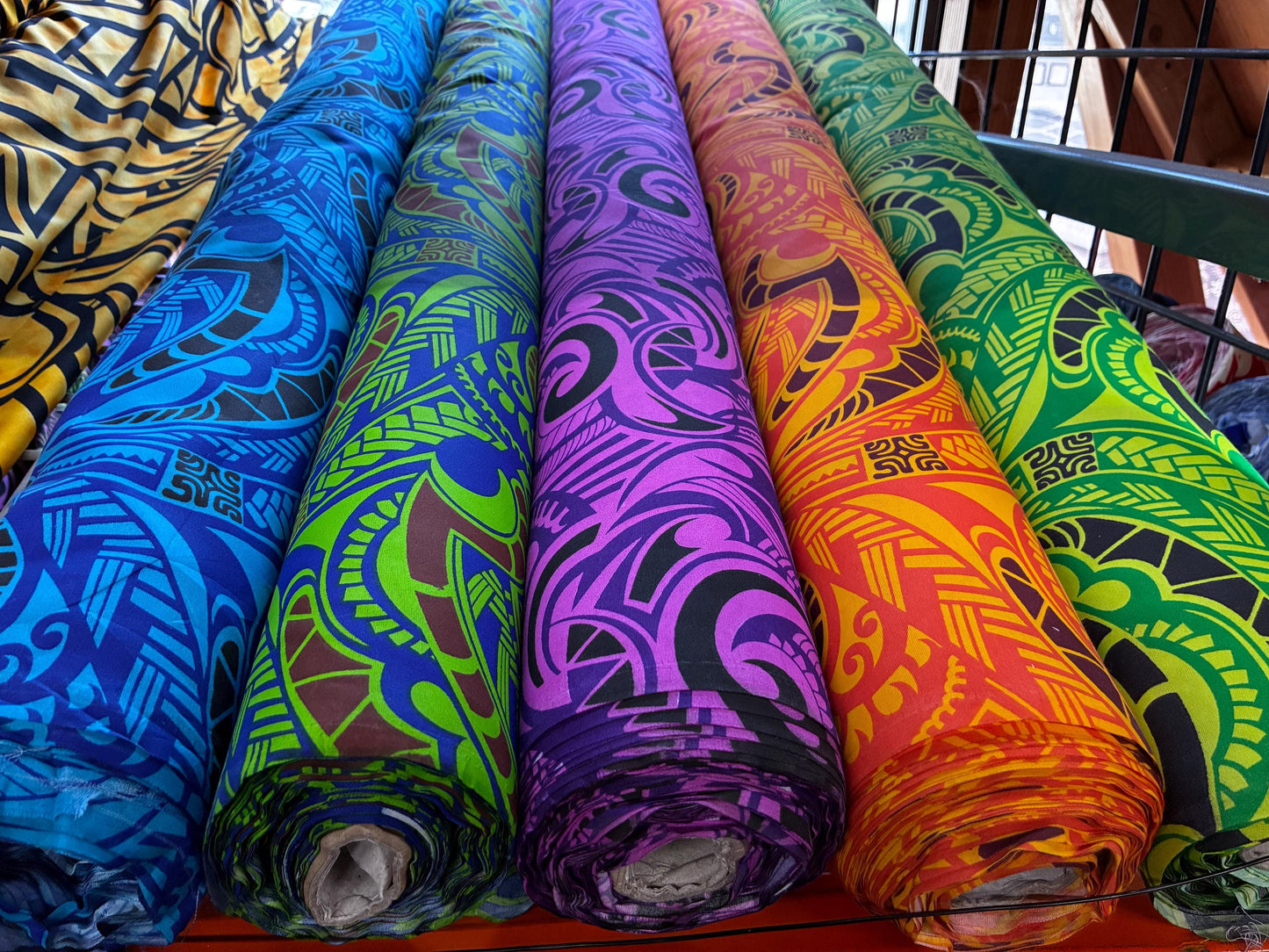 Polynesian Tribal Fabric – 45” Wide | Lightweight Soft Poly Cotton Feel | Sold by Yard or Roll | Made in Thailand | Island Design| Wholesale | Gtex Fabrics