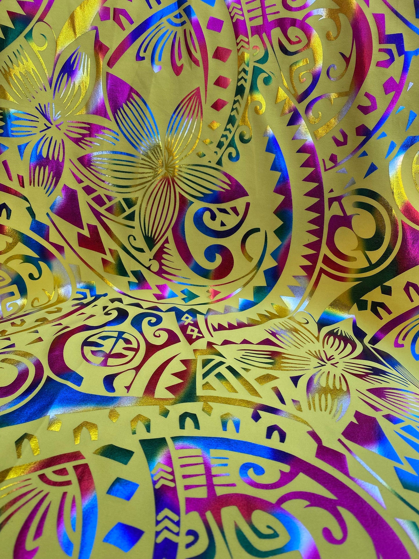 GTEX Collection- Exquisite Traditional Polynesian Tattoo Design | Foil Fabric - Stretch Scuba Fabric - 63" High-Quality Shimmer Design | Gtex Fabrics