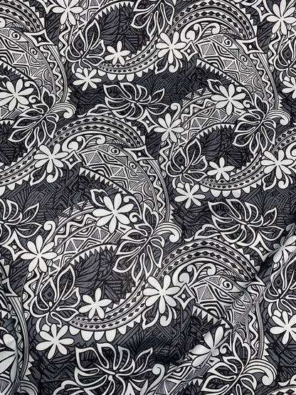 Polynesian Fabric - Tribal Tattoo Design with Floral - Island Fbric - Sold by the Yard - 100% Cotton Fabric 45" - New Design | GTEX FABRICS