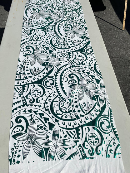 GTEX Collection- Exquisite Traditional Polynesian Tattoo Design | Foil Fabric - Stretch Scuba Fabric - 63" Luxury -Quality (White & Green)  | Gtex Fabrics