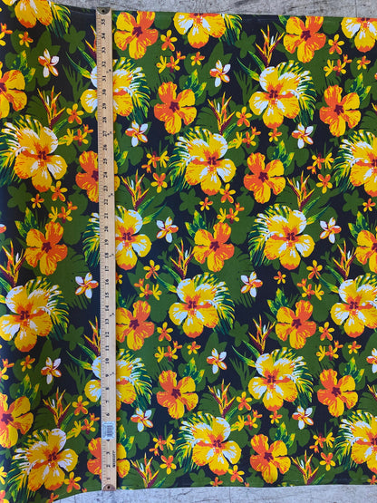 Polynesian Elegance: 36" Polyester Fabric with Poly Cotton Feel– Hawaiian and Floral Fusion- Made In Thailand - Low Price - Roll Wholesale | Gtex Fabrics