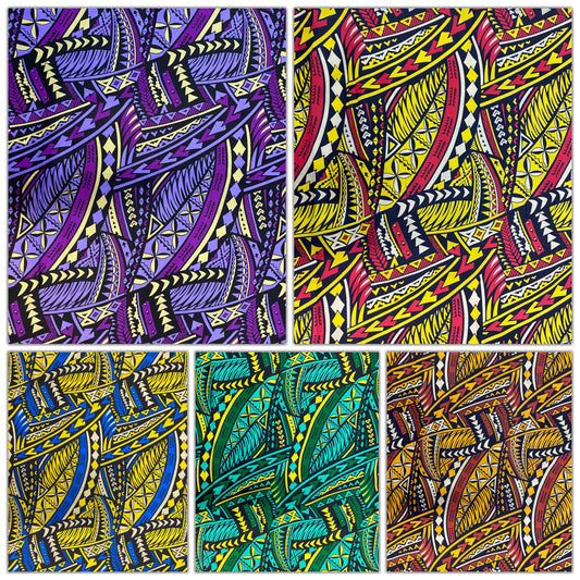 Polynesian Elegance: 36" Polyester Fabric with Poly Cotton Feel– Tribal and Floral Fusion  Tapa Block Print- Made In Thailand - By Roll  | Gtex Fabrics