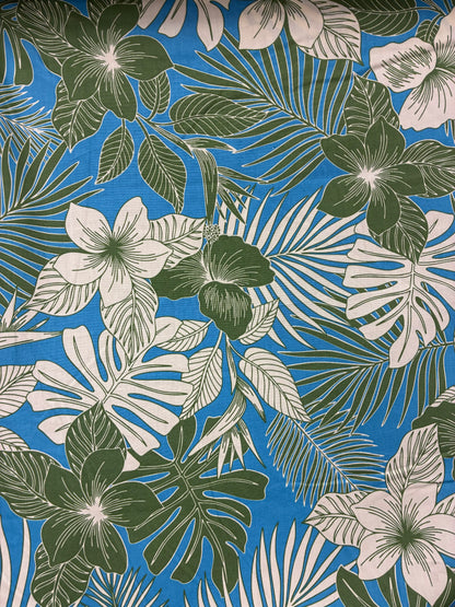 New Hawaiian Tropical Print Fabric – Blue 100% Cotton Fabric, 44” Wide Floral Island Print by the Yard