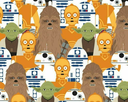 Disney Star Wars Portrait Stacked YODA R2D2 C-3PO CHEWBACCA 100% Cotton Quilting High Quality Vintage Rare Fabric by The Yard | Gtex Fabrics