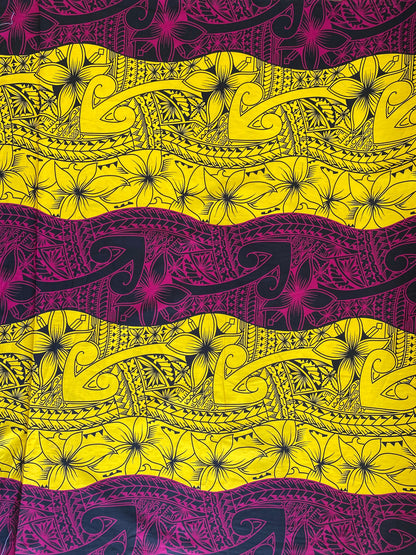 GTEX Collection - Polynesian Fabric -Tribal Tattoo and Floral Design, Island Fabric - Sold by the Yard - 100% Cotton Fabric 45" - New Design  | Gtex Fabrics