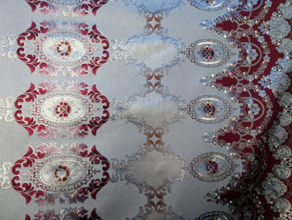 Floral 54" Vinyl Table Cover Fabric – Elegant Design, Lined, Red & White - By The Yard (No Felt Back) | Gtex Fabrics
