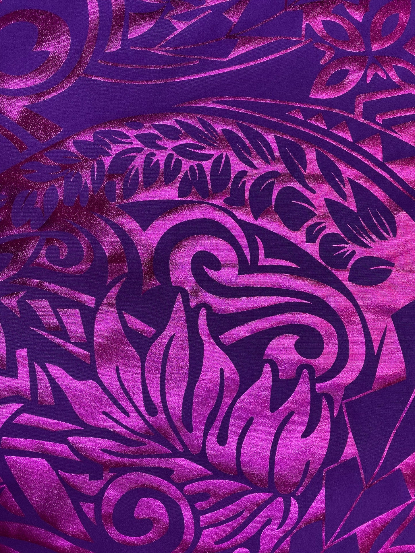 GTEX Collection- Exquisite Traditional Polynesian Tattoo Design | Foil Fabric - 2 Way Stretch Fabric - 60" Luxury Quality (Purple & Pink)  | Gtex Fabrics