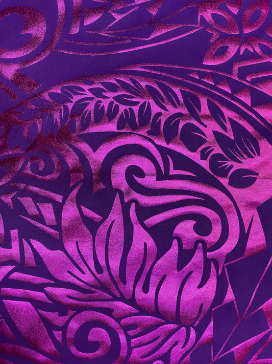 GTEX Collection- Exquisite Traditional Polynesian Tattoo Design | Foil Fabric - 2 Way Stretch Fabric - 60" Luxury Quality (Purple & Pink)  | Gtex Fabrics