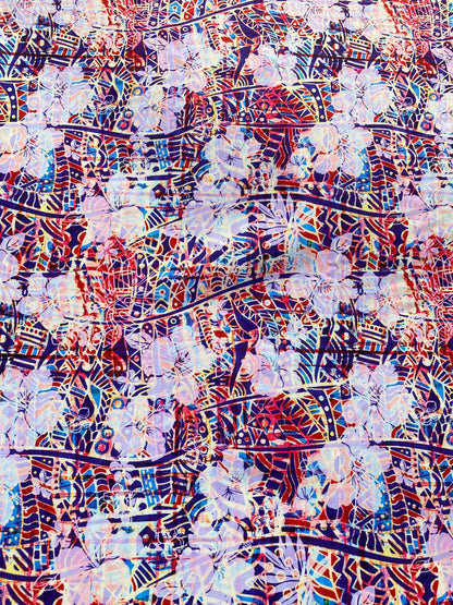 GTEX Collection KNF 03 - Polynesian Fabric - Abstract Tribal Hibiscus , Hawaiian, Island Fabric - Sold by the Yard -  FDY Fabric 58" | Gtex Fabrics