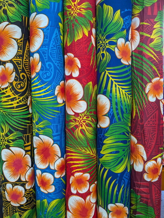 Premium Quality: Polynesian Elegance 36" Fabric – Tropical Floral Poly Cotton Blend – Vibrant Colors, Made in Thailand  | Gtex Fabrics