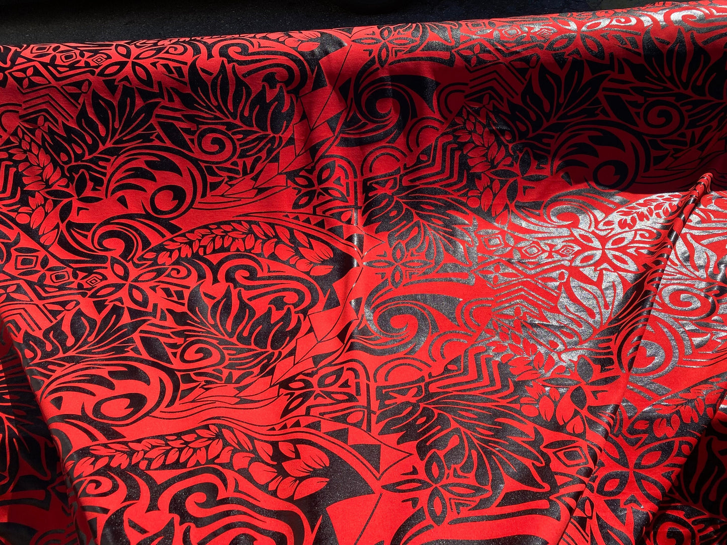 GTEX Collection- Exquisite Traditional Polynesian Tattoo Design | Foil Fabric - Stretch Scuba Fabric - 63" Luxury -Quality (Red & Black) | Gtex Fabrics