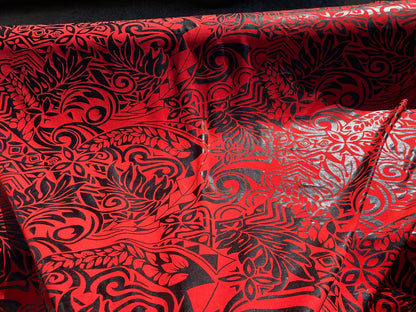 GTEX Collection- Exquisite Traditional Polynesian Tattoo Design | Foil Fabric - Stretch Scuba Fabric - 63" Luxury -Quality (Red & Black) | Gtex Fabrics