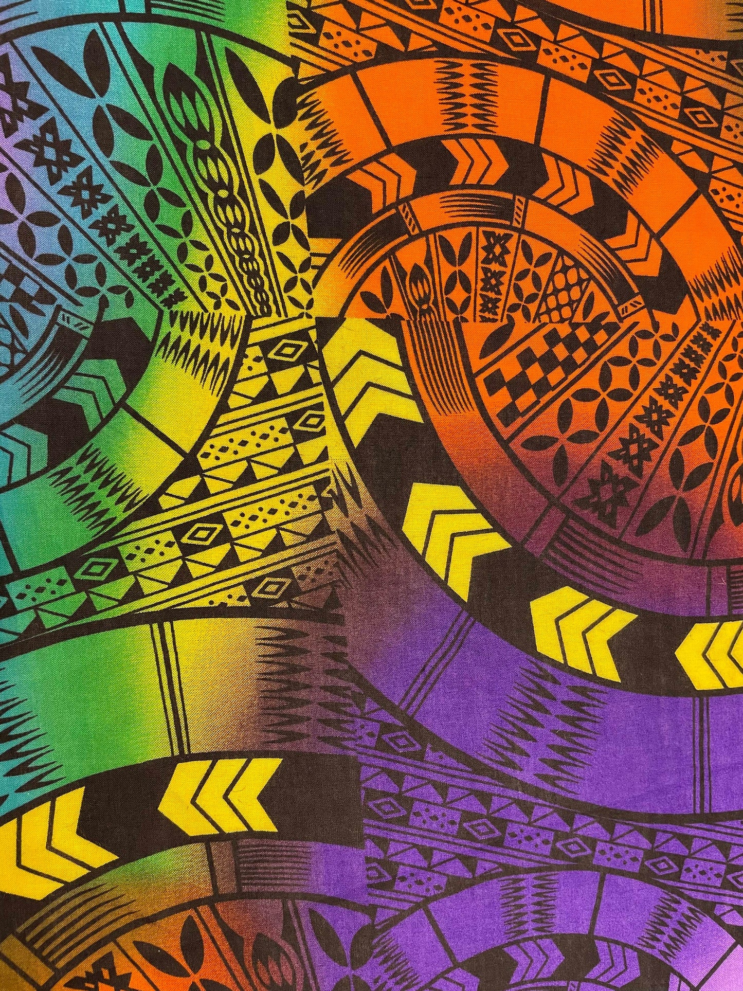 Polynesian Tapa Fabric - Colorful Tribal Hawaiian Cute and Unique Fabric Design - Sold by the Yard - Luxury Rayon Quality 45"  | Gtex Fabrics