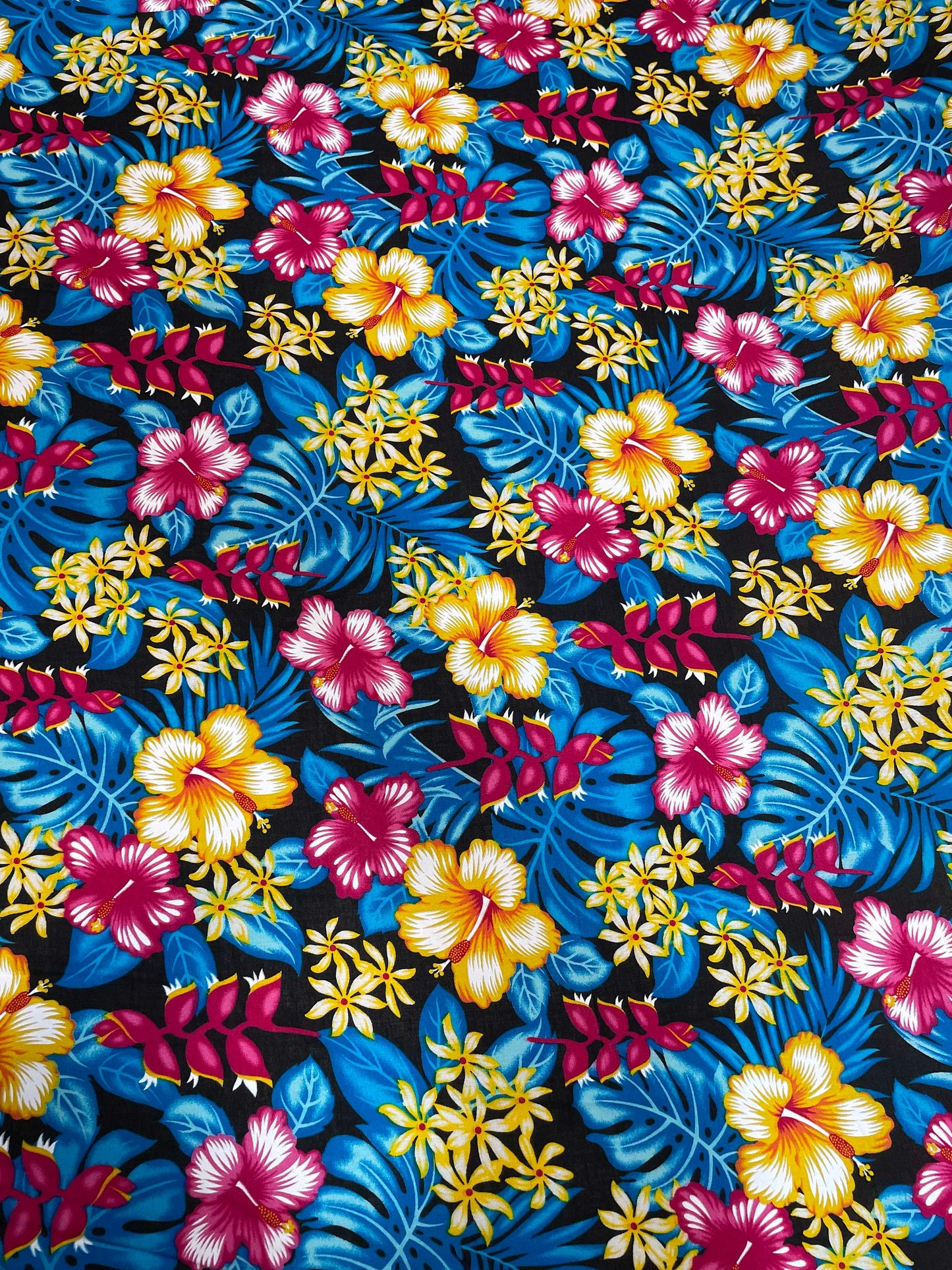 GTEX Collection A200- Polynesian Floral Fabric - Plumeria Hawaiian Flowers All over Fabric Design - Sold by the Yard - Rayon Fabric 45"  | Gtex Fabrics