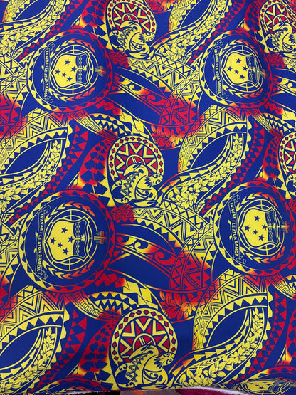 West Samoan Tribal Print Fabric - Polynesian Design - Peach Skin Fabric- by the Yard 58" Wide - Seal Of Western Samoa  | Gtex Fabrics