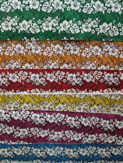 Polynesian Fabric -Tropical Hawaiian Fabric, Tribal Floral Tattoo, Island Fabric - Sold by the Yard - Poly Cotton Fabric 45" - New Design | Gtex Fabrics