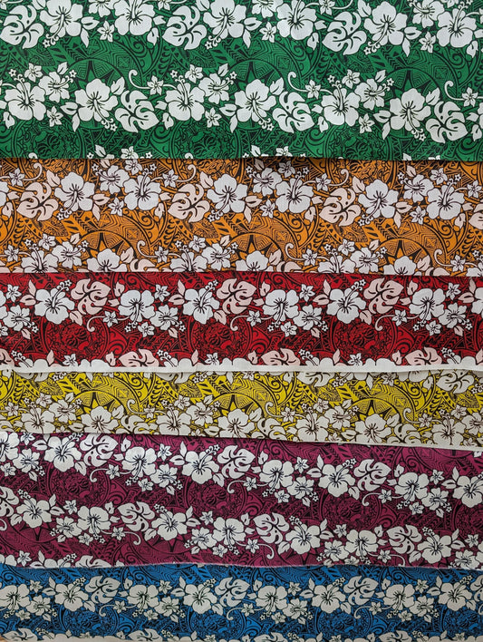 Polynesian Fabric -Tropical Hawaiian Fabric, Tribal Floral Tattoo, Island Fabric - Sold by the Yard - Poly Cotton Fabric 45" - New Design | Gtex Fabrics