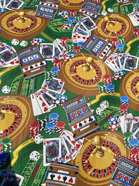 Novelty Cotton Fabric, Las Vegas Casino Poker Gambling Print Quilt 100% Cotton Fabric, By the yard, High Quality HD Color  | Gtex Fabrics