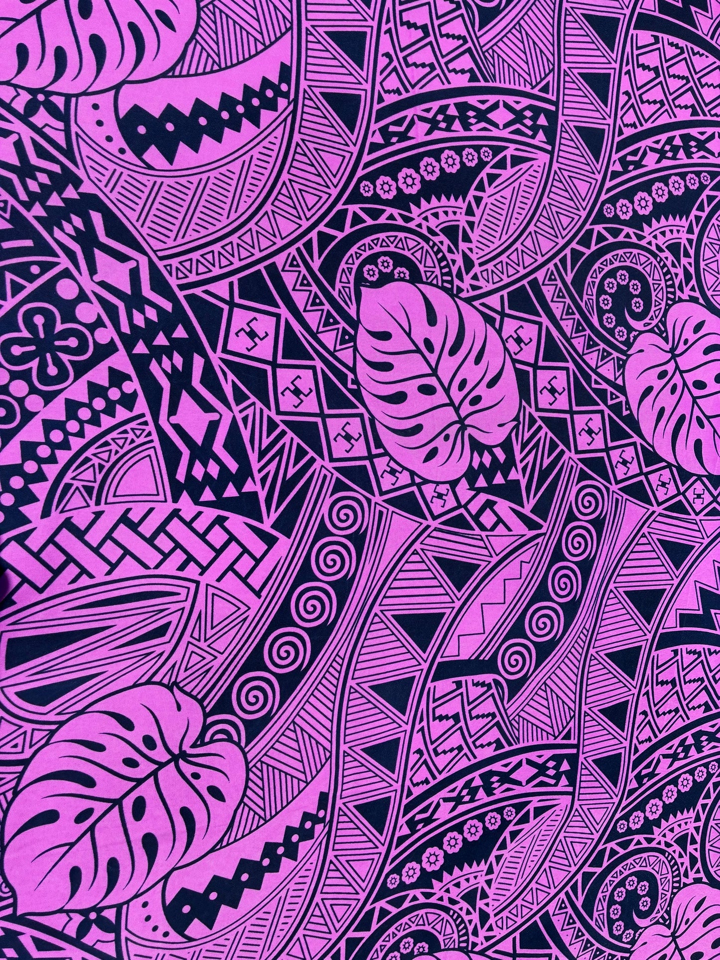 Polynesian Monstera Leaf Fabric – Tribal Island Print | 45” Wide | Lightweight Poly Cotton Feel | 100% Polyester | Sold by Yard or Roll | Gtex Fabrics