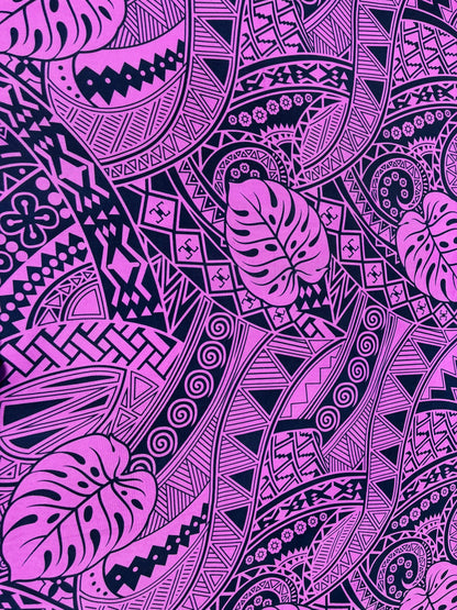Polynesian Monstera Leaf Fabric – Tribal Island Print | 45” Wide | Lightweight Poly Cotton Feel | 100% Polyester | Sold by Yard or Roll | Gtex Fabrics