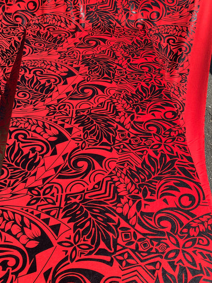GTEX Collection- Exquisite Traditional Polynesian Tattoo Design | Foil Fabric - Stretch Scuba Fabric - 63" Luxury -Quality (Red & Black) | Gtex Fabrics