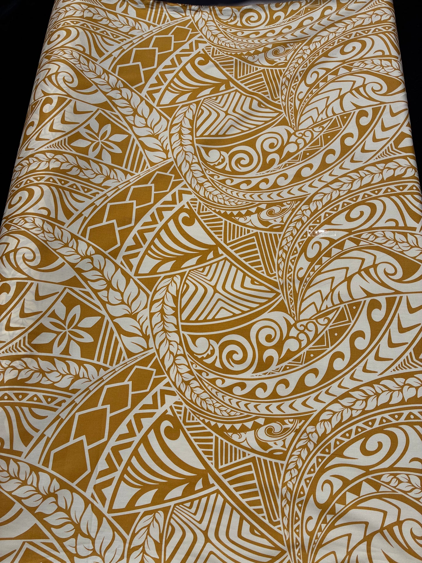 New Polynesian Tribal Tapa Tattoo Fabric Gold and Beige 100% Cotton Fabric, 44” Wide Island Print by the Yard