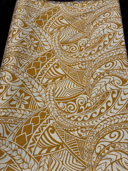 New Polynesian Tribal Tapa Tattoo Fabric Gold and Beige 100% Cotton Fabric, 44” Wide Island Print by the Yard