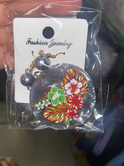 Polynesian Island Tropical Earring Set - Resin Embossed with Pearl - Design 101 | Gtex Fabrics