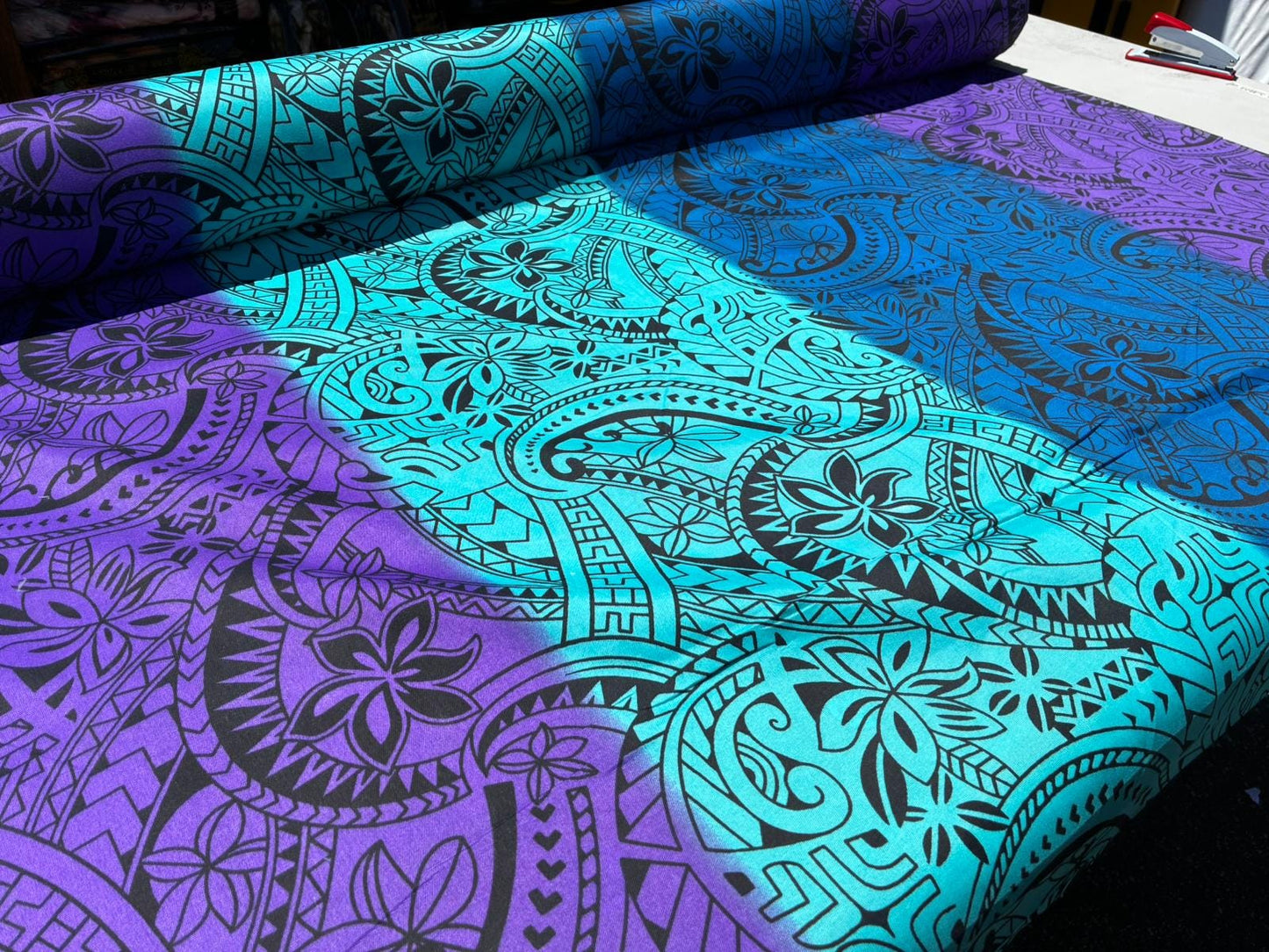 Polynesian Tribal Rasta Fabric – 45” Wide | Lightweight Soft Poly Cotton Feel | Sold by Yard or Roll | Made in Thailand | Island Design | Gtex Fabrics