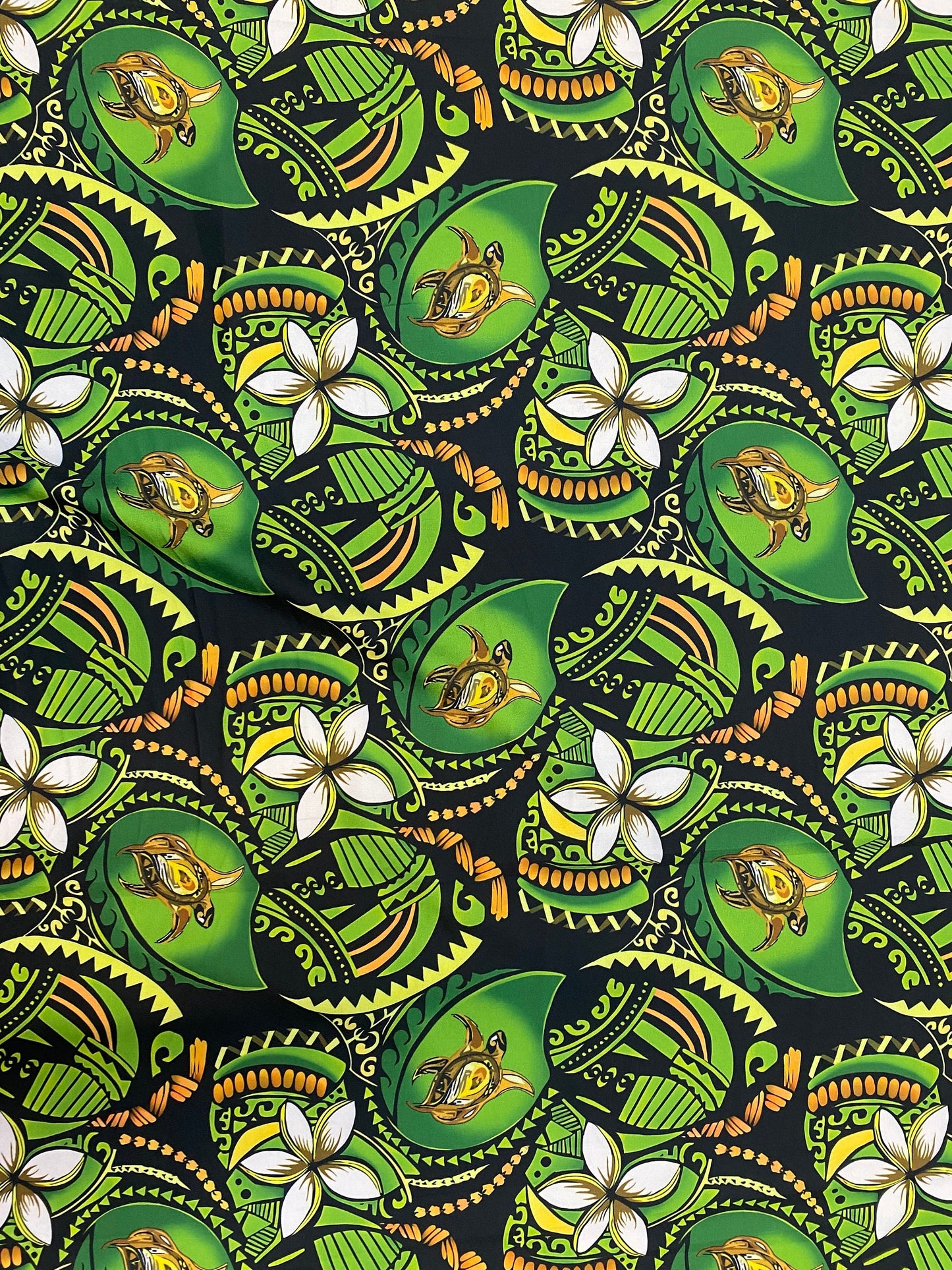 New Tropical Hibiscus and Turtle Design Polynesian Fabric - Lt. Peach Skin Fabric- by the Yard 58" Wide - New Design - Island Fabric | Gtex Fabrics