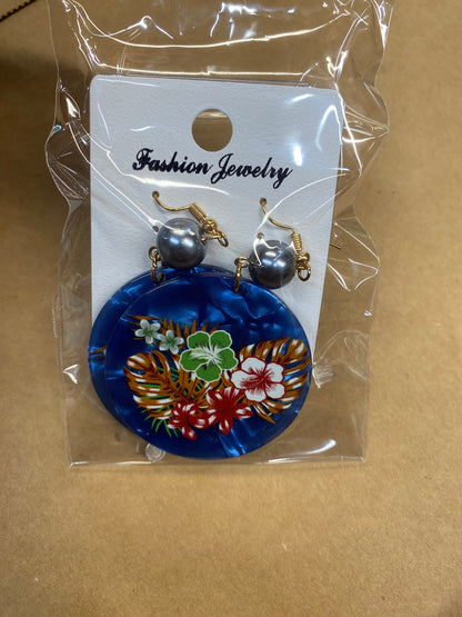 Polynesian Island Tropical Earring Set - Resin Embossed with Pearl - Design 101 | Gtex Fabrics