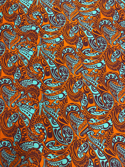 Polynesian Fabric - Fusion Tribal Tattoo, Samoan, Tongan, Island Fabric - Sold by the Yard - 100% Cotton Fabric 45" - New Design  | Gtex Fabrics