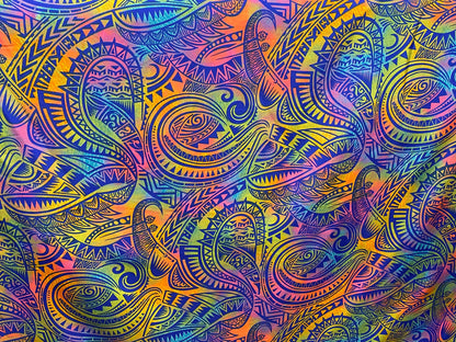 GTEX Collection P100 - Abstract Tribal Watercolor Tattoo Ink  Print Luau All Over Design - Peach Skin Fabric 45"  | Gtex Fabrics