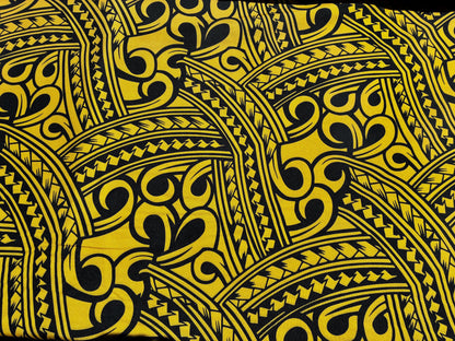 Island Fabric - Polynesian Tribal Fabric – 100% Polyester MiniMatt – Made in New Zealand 60” Wide (Yellow and Black)  | Gtex Fabrics