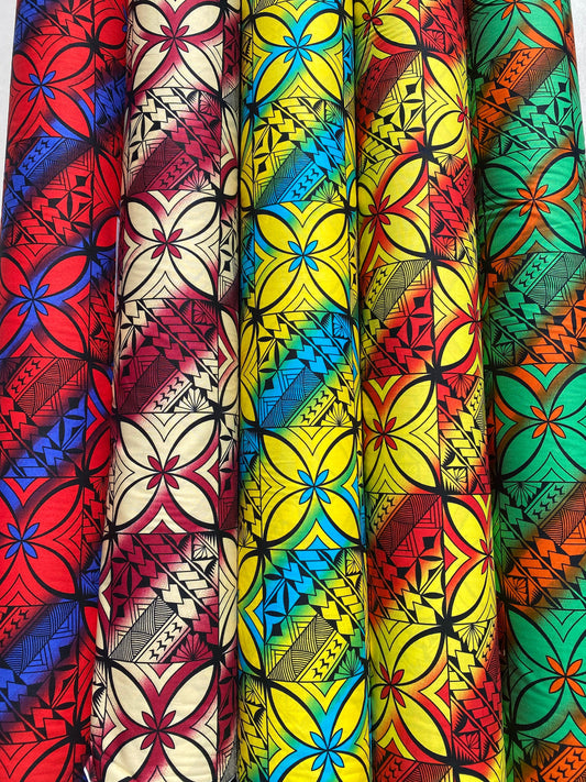 GTEX Collection - Polynesian Fabric -Tapa Fabric, Block Print, Floral Island Fabric - Sold by the Yard - 100% Cotton Fabric 45" - New Design  | Gtex Fabrics
