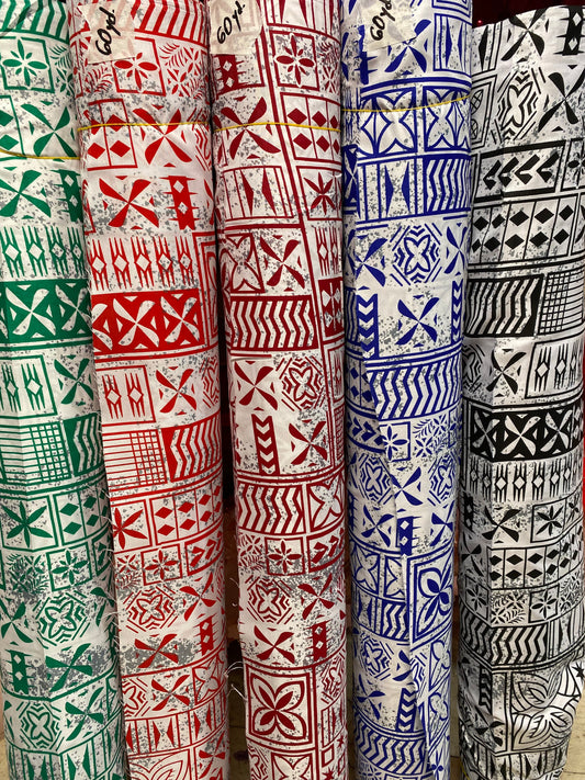 Polynesian Elegance: 36" Polyester Fabric with Poly Cotton Feel– Tribal and Floral Fusion  Tapa Block Print- Made In Thailand - Low Price 2  | Gtex Fabrics