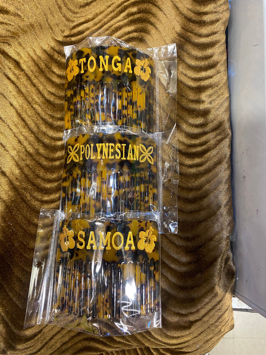 Polynesian Hair Combs , Acrylic tortoise shell hair combs, Featuring Engraved Letters: Samoan, Tongan,  and more designs  | Gtex Fabrics
