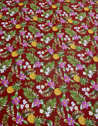 Hawaiian Print Luau Floral Pineapple Toss 100% Cotton Fabric 45" Island Print Sold By The Yard or Choose Length   | Gtex Fabrics