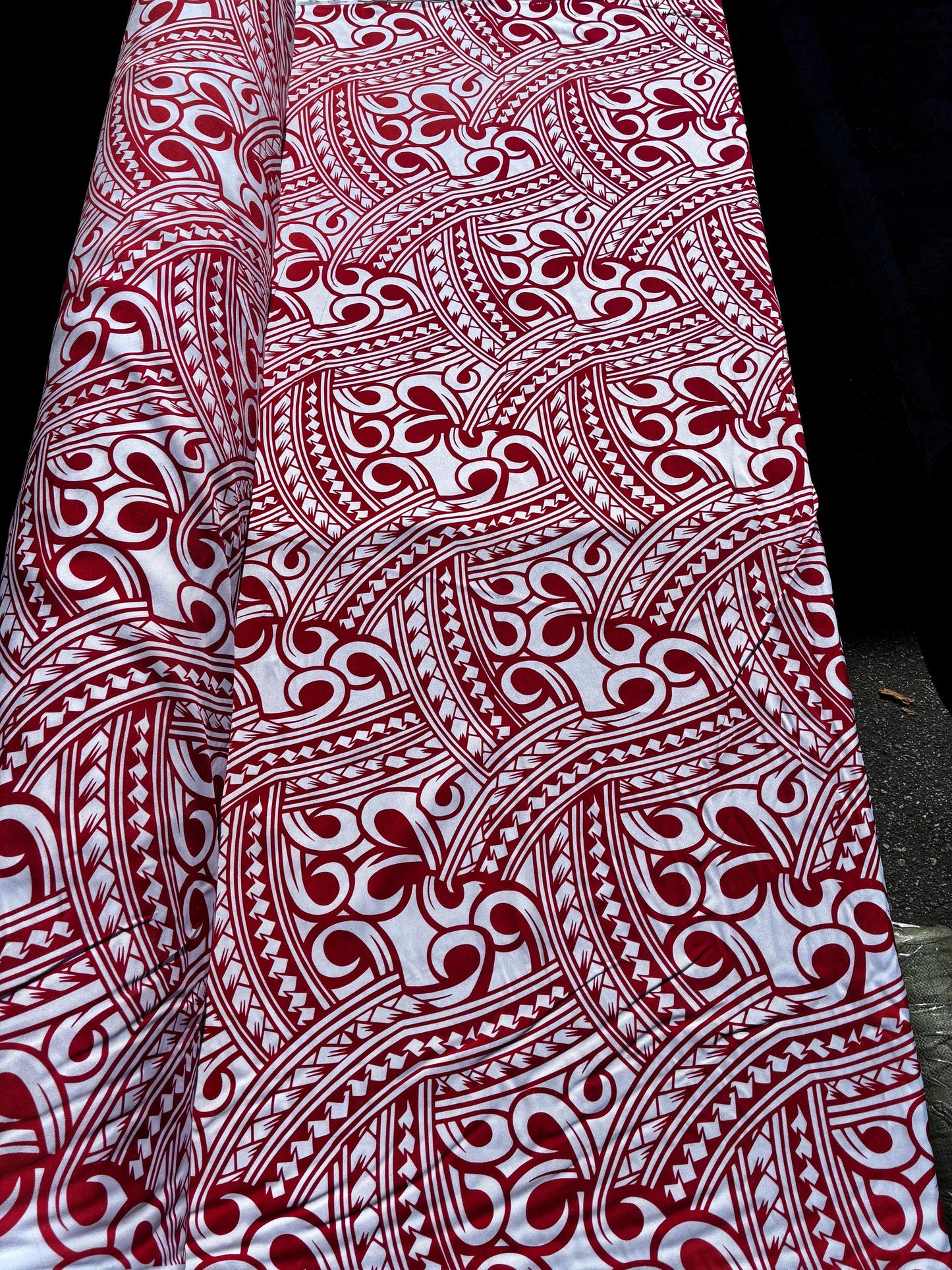 Island Fabric - Polynesian Tribal Fabric – 100% Polyester MiniMatt – Made in New Zealand 60” Wide (Red and White)  | Gtex Fabrics