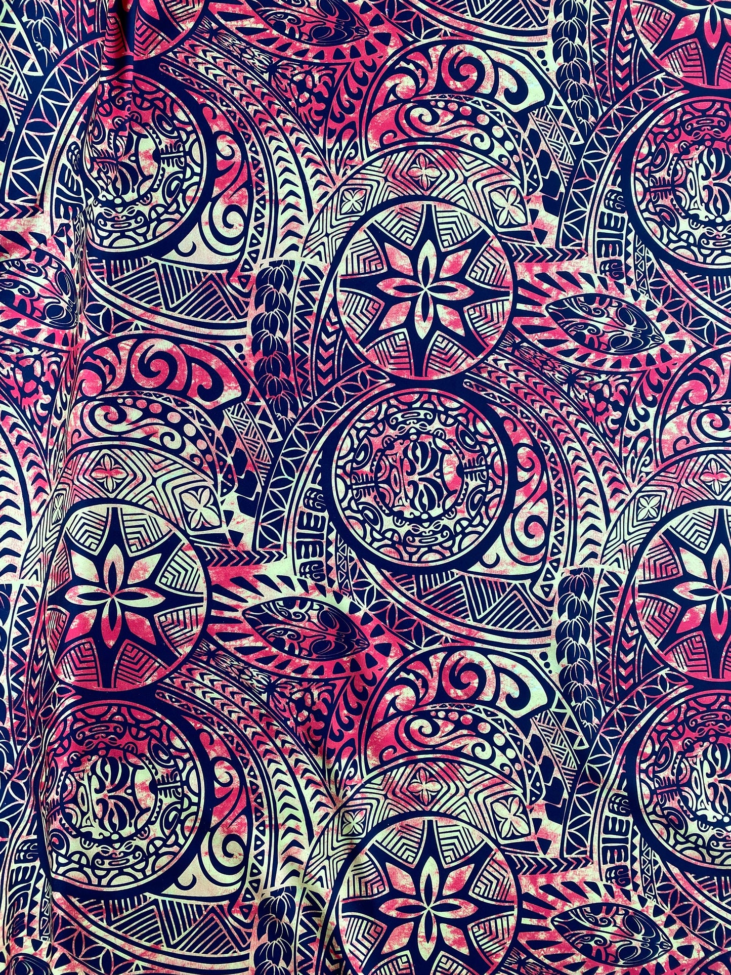 New Polynesian Samoan Print Fabric with Tribal Tattoo Design on Peach Skin - 58" Wide - Island Fabric - By The Yard  | Gtex Fabrics