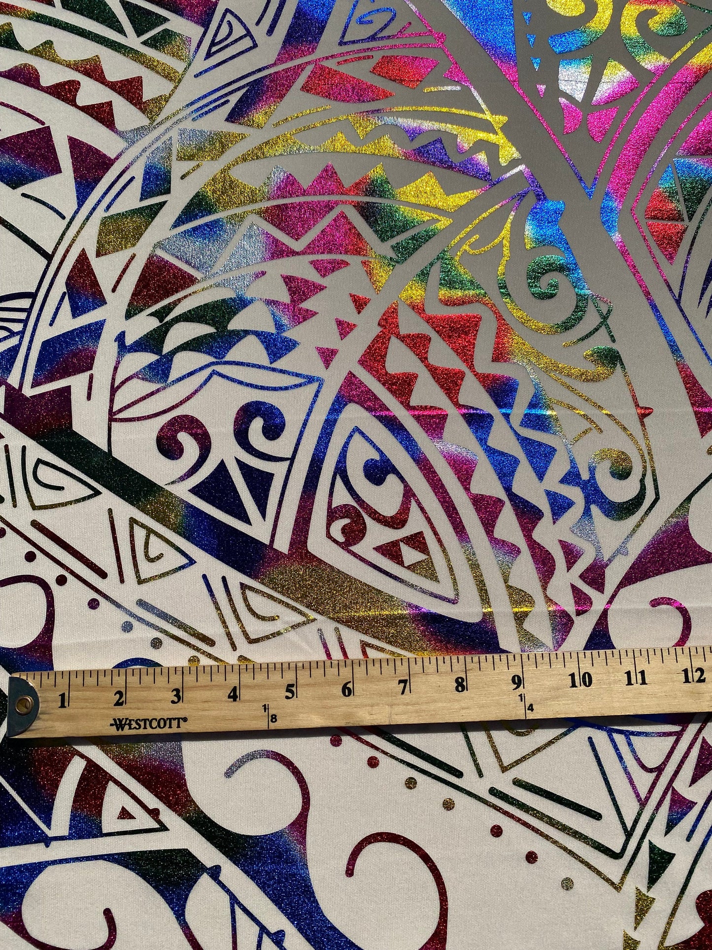 GTEX Collection- Exquisite Traditional Polynesian Tattoo Design | Foil Fabric - Stretch Scuba Fabric - 63" Luxury - Quality (Champagne Mix) | Gtex Fabrics