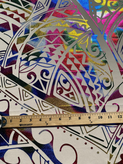 GTEX Collection- Exquisite Traditional Polynesian Tattoo Design | Foil Fabric - Stretch Scuba Fabric - 63" Luxury - Quality (Champagne Mix) | Gtex Fabrics