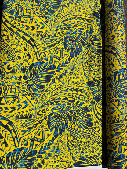 Polynesian Monstera Leaf Fabric – Tribal Island Print | 45” Wide | Lightweight Poly Cotton Feel | 100% Polyester | Sold by Yard or Roll | Gtex Fabrics