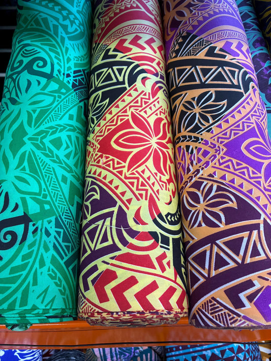 Polynesian Tribal Fabric – Island Print | 45” Wide | Lightweight Poly Cotton Feel | 100% Polyester | Sold by Yard or Roll | Gtex Fabrics