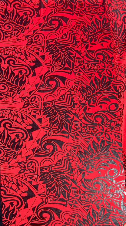 GTEX Collection- Exquisite Traditional Polynesian Tattoo Design | Foil Fabric - Stretch Scuba Fabric - 63" Luxury -Quality (Red & Black) | Gtex Fabrics