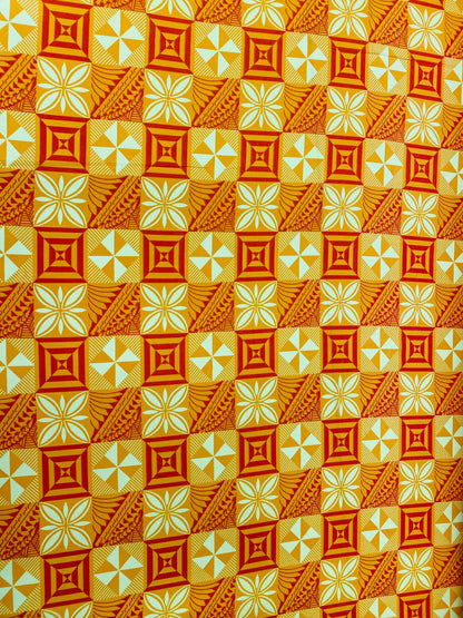 New! Polynesian Fabric, Fiji, Hawaiian -Tapa Block Print Toss, Vibrant Colors, Island Fabric - Sold by the Yard - Peach skin Fabric 45" | Gtex Fabrics