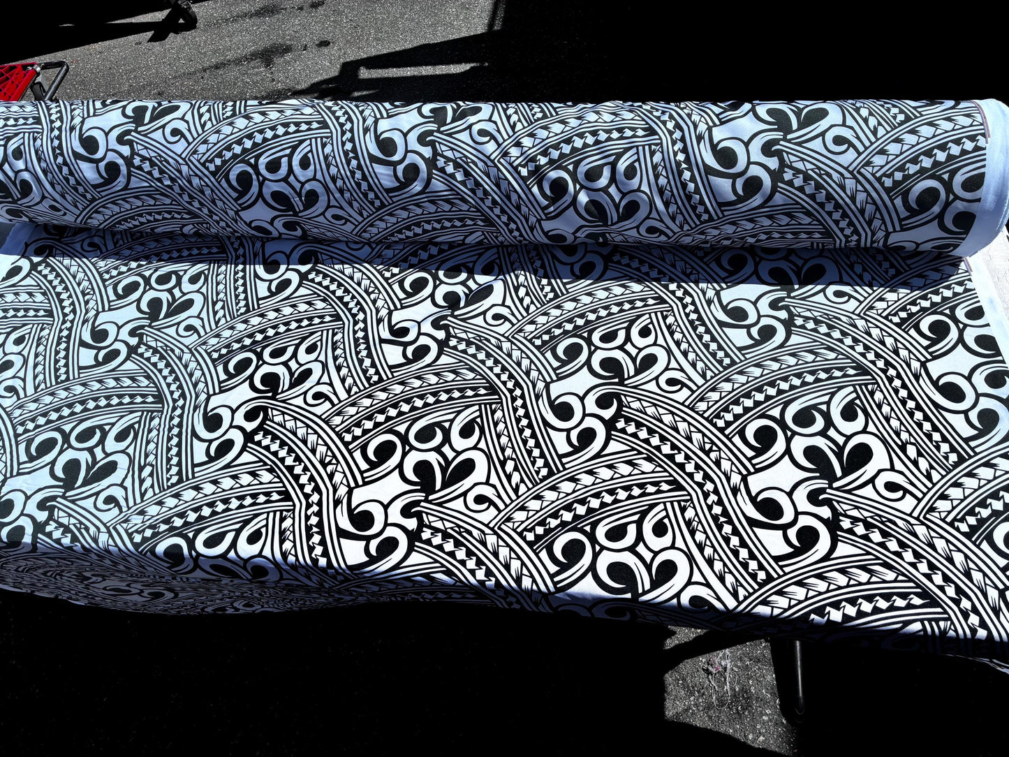 Island Fabric - Polynesian Tribal Fabric – 100% Polyester MiniMatt – Made in New Zealand 60” Wide (Silver and Black)  | Gtex Fabrics