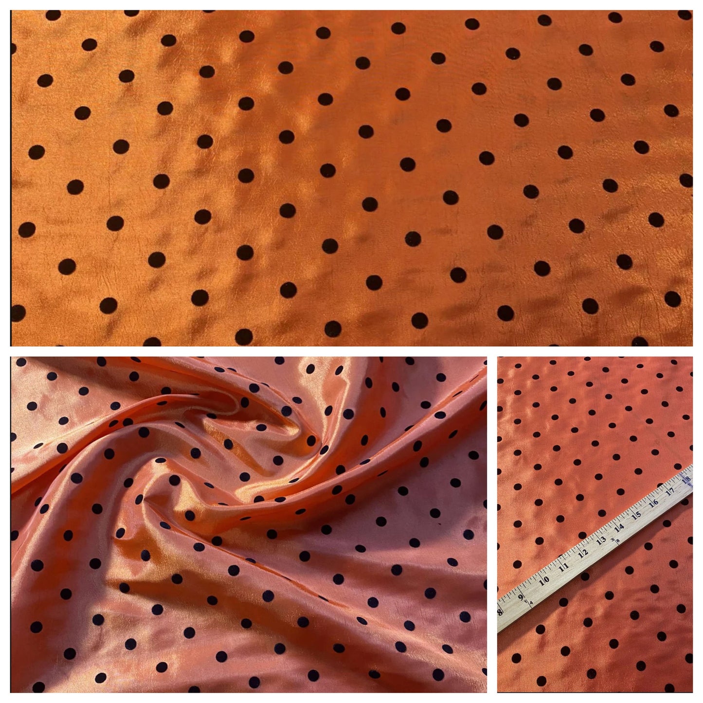 Polka Dot Taffeta Flocked Fabric for Dresses, Home Decor, Apparel, Curtains, ETC by the Yard (58") Soft Textured Polka Dots   | Gtex Fabrics
