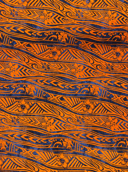 Polynesian Tribal Tattoo with Hibiscus, Doby Cloth, Lt. Bark Cloth, 100% Cotton, High Quality Rich Colors - New Design   | Gtex Fabrics