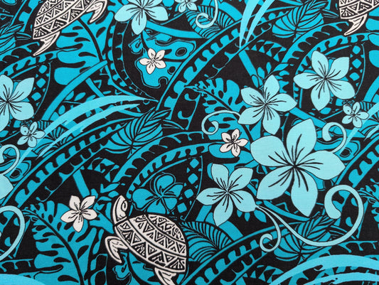 GTEX Collection: Tribal Enchantment - Polynesian Fabric - Turtle Print, Island Fabric - Sold by the Yard - Rayon Fabric 45" - New Design  | Gtex Fabrics